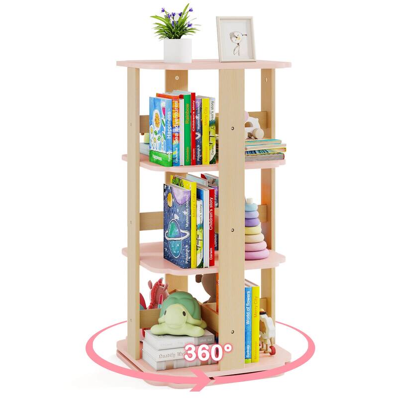 Costway 360° Spinning 3-Tier Kids Book Shelf Tower with 12 Sectors - See Details - Pink - See Details
