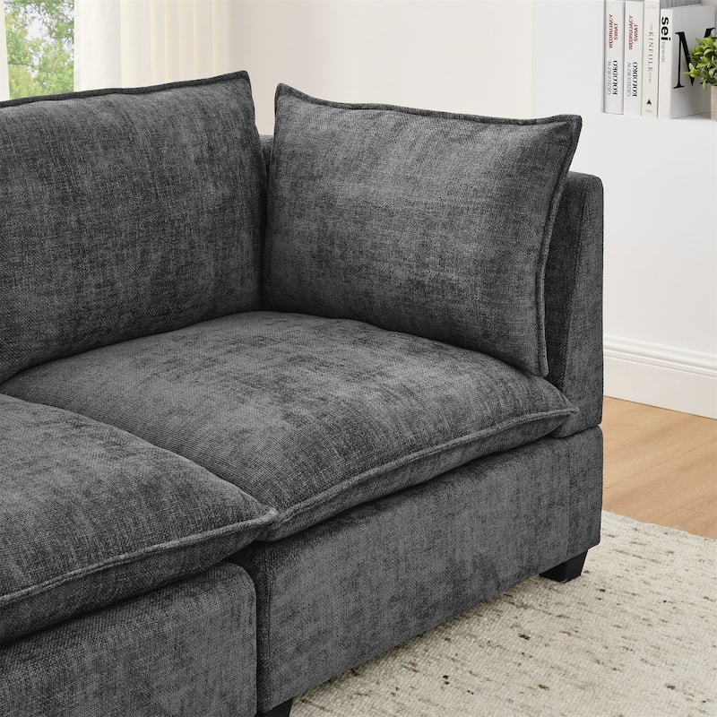 140" Modular Sectional Sofa, 4 Seat Sofa with 2 Ottoman, Chenille Sofa Sleeper Deep Seat Sofa with Throw Pillows for Living Room