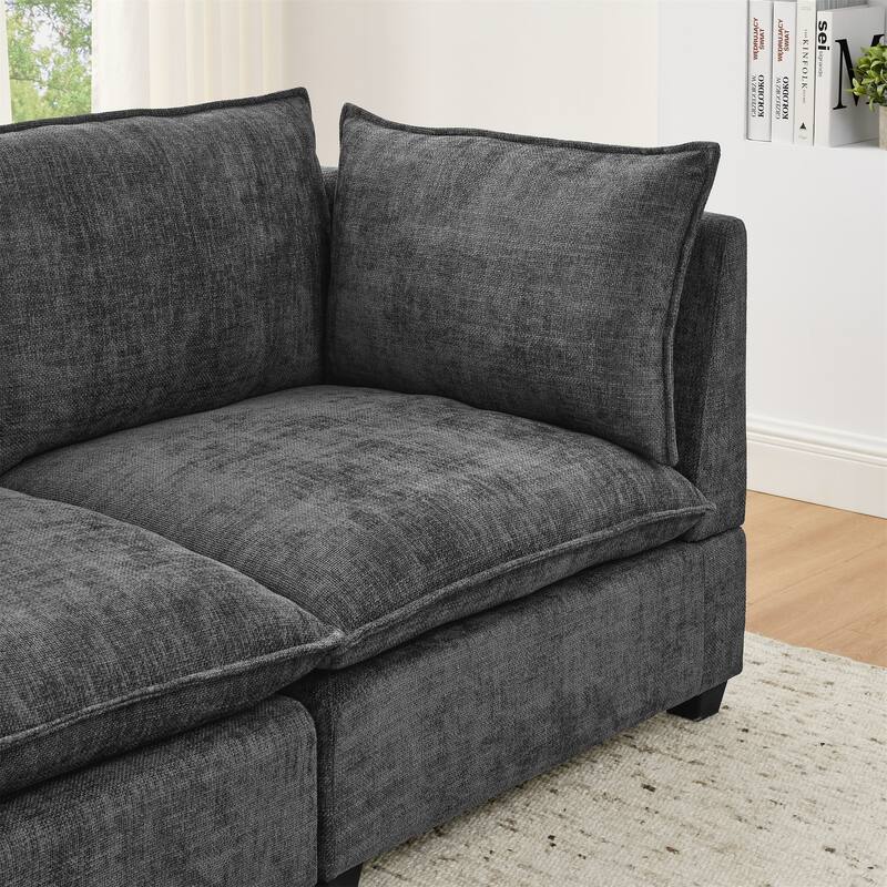 Chenille Upholstered Sectional Sofa with 2 Ottoman Chaise Lounge and Throw Pillows, Deep Seat Sleeper Cloud Couches, 4 Seat
