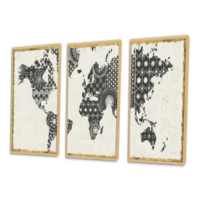 Designart "Madallions Map" Traditional Framed Art Prints Set of 3 4