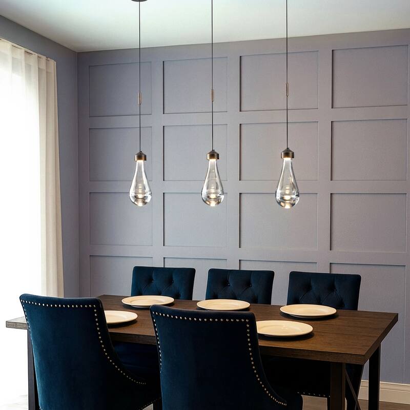 1-Light 5" Modern Teardrop Glass Integrated LED Pendant Light In Bronze Finish for Kitchen Island or Study Room - W5''