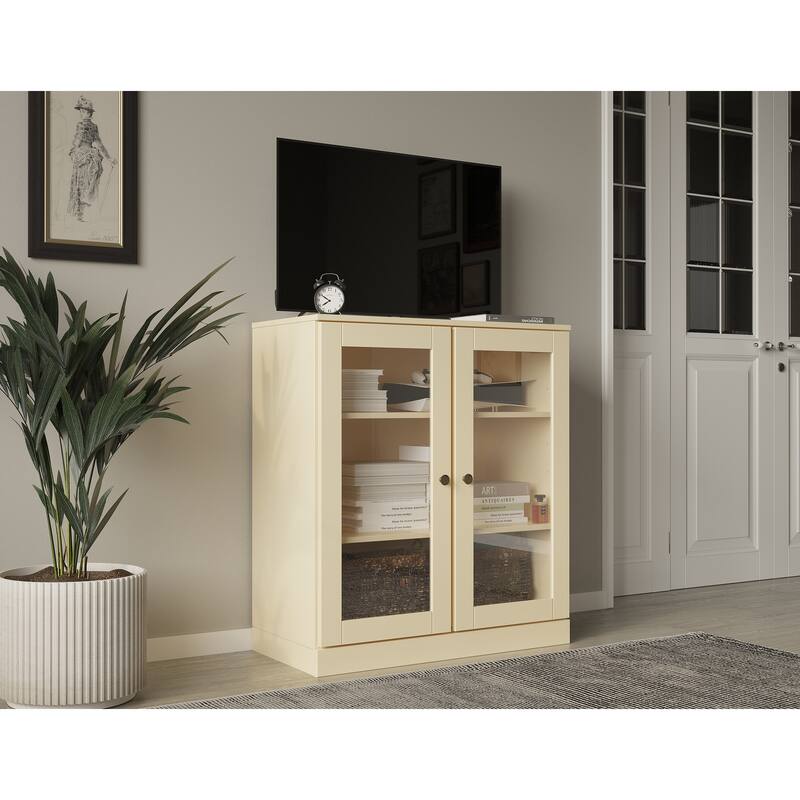 Palace Imports 100% Solid Wood TV Stand with Clear Glass Doors for TVs up to 32" - Yellow