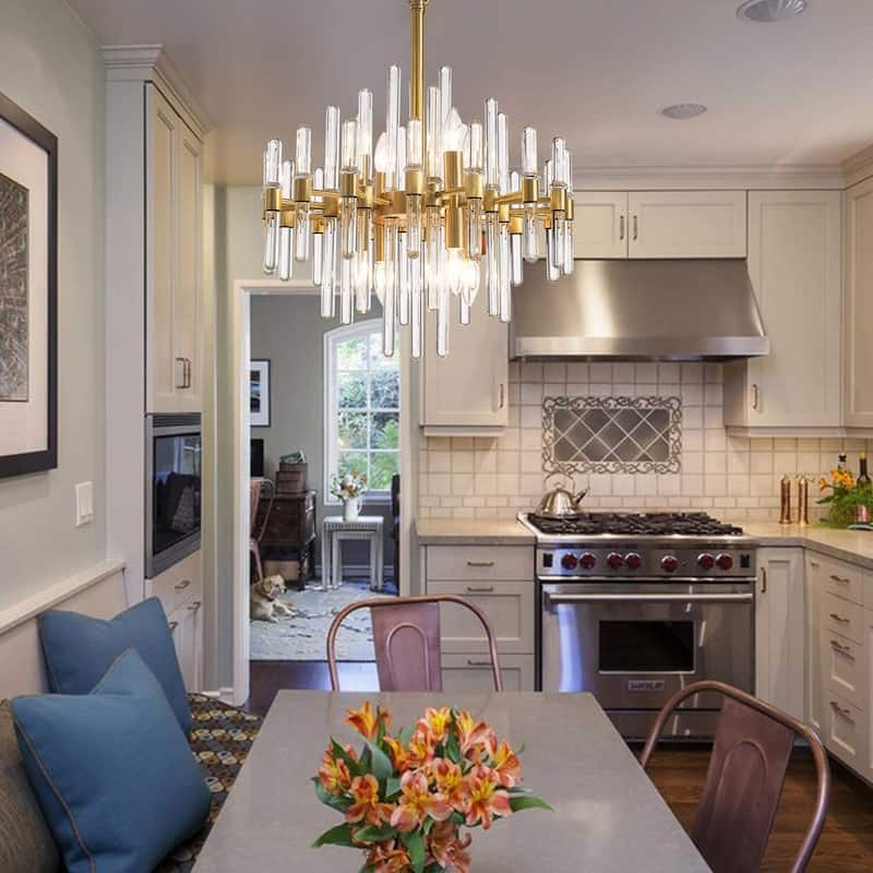 Brass Chandelier 24in Wide 10 light Modern Crystal Chandelier