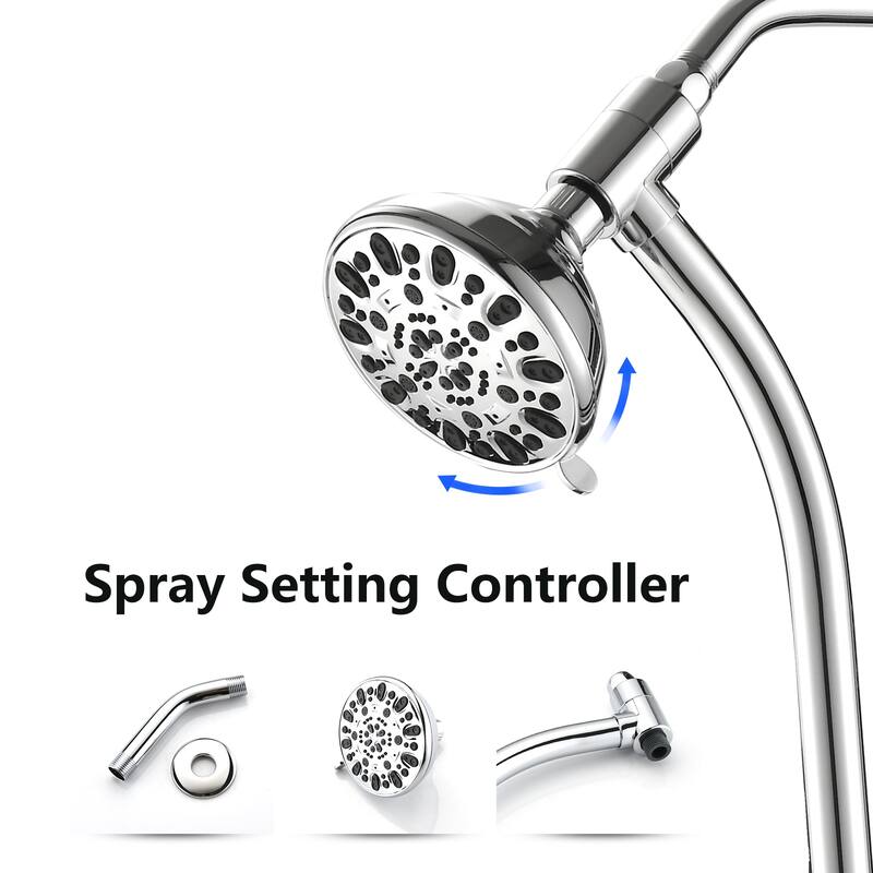 YASINU 26" Drill-Free Slide Bar Combo Rain Showerhead 7-Setting Spa System