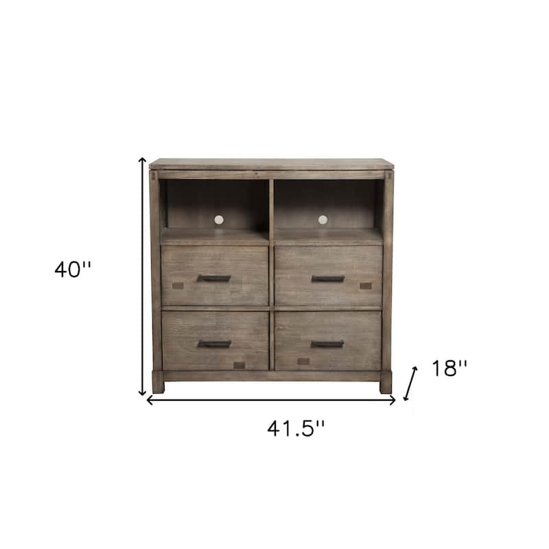 HomeRoots 42" Brown Solid Wood Open Shelving TV Stand - 40" x 41.5" x 18"