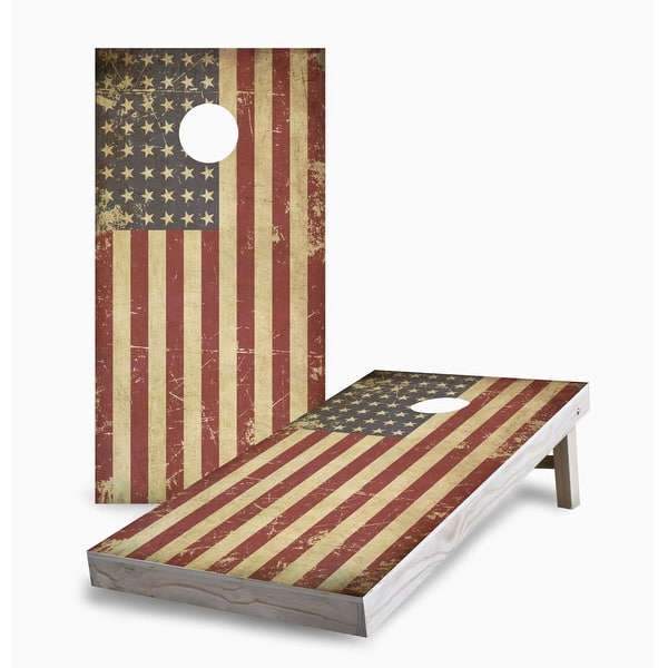 slide 2 of 7, Grunge American Flag Cornhole Game (Choose Wraps or Boards) 2x4 Boards (24" x 48") - Include ALL Accessories