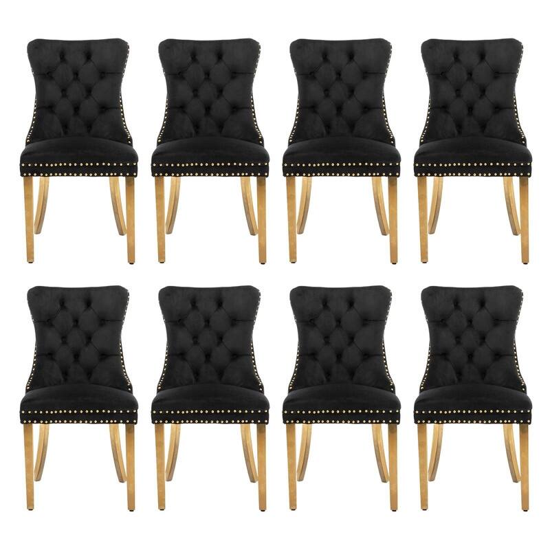 Tufted Naliheads Solid Wood Upholstered Dining Chairs (Set of 8) - Black GoldLegs