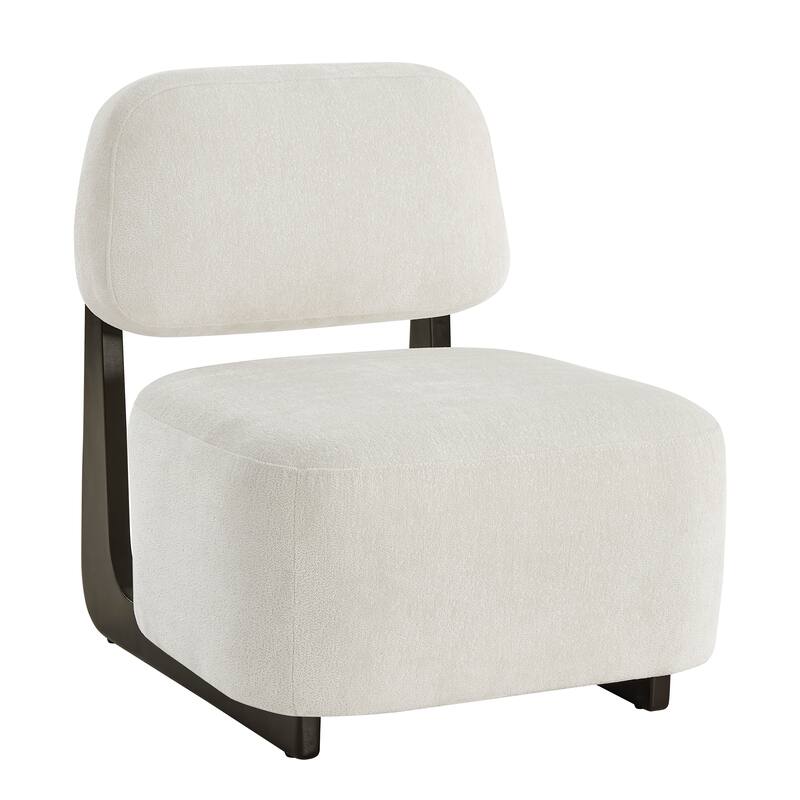 Chenille Upholstered Accent Chair, Lounge Reading Chair with Rectangular Backrest, Single Sofa Chair with Solid Wood Frame