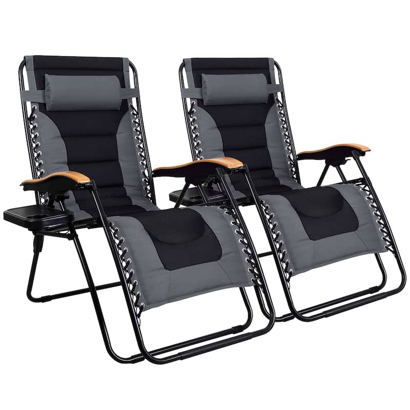 2-piece Padded Oversize XL Padded Zero Gravity Chair - Grey