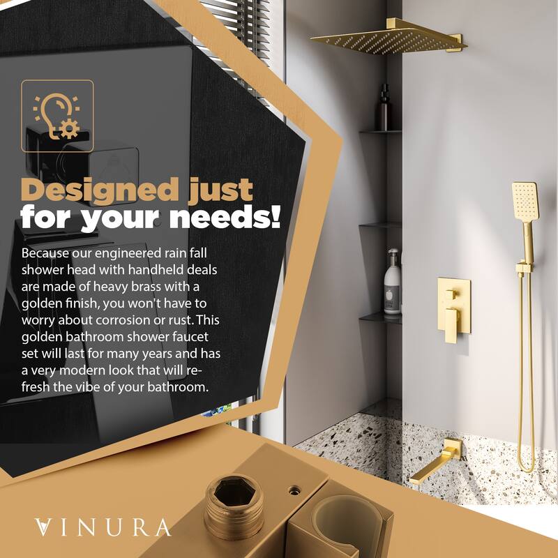 Shower Faucets Sets - Golden Rain Shower Head with Handheld Spray - Medium