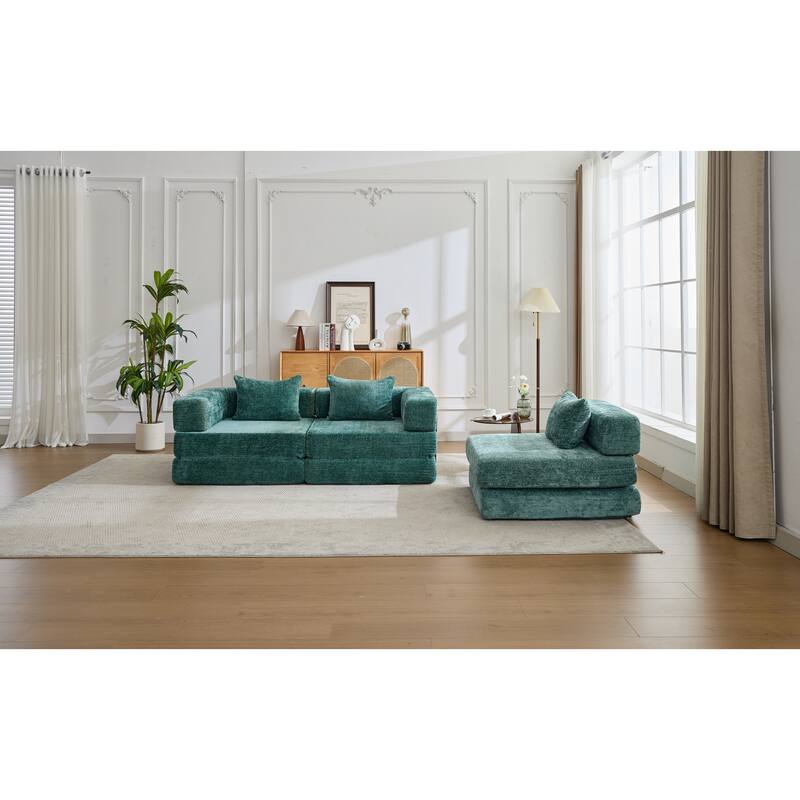 Chenille Fabric Compression Sofa, Boneless Modular Sectional Sofa, Convertible Floor Sofa Bed with Fixed-Shape Frame