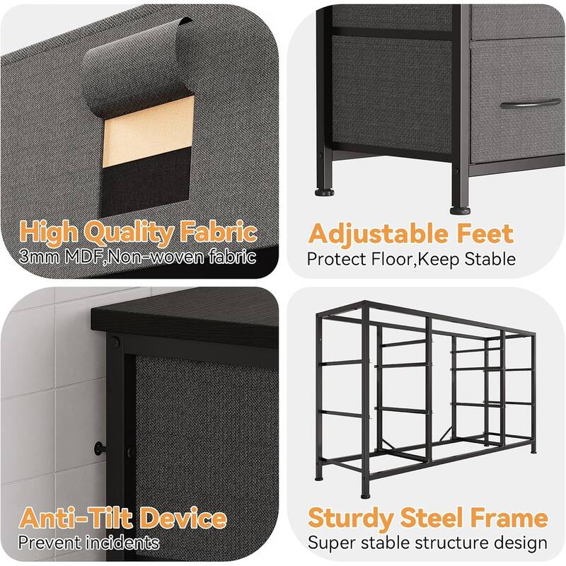 55 Inch Dresser TV Stand with Charging Station and Wood Tabletop