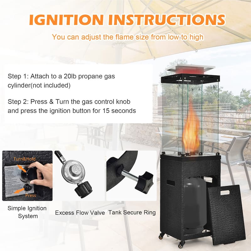 Gymax 41,000 BTU Propane Patio Heater Glass Tube Standing Gas Heater