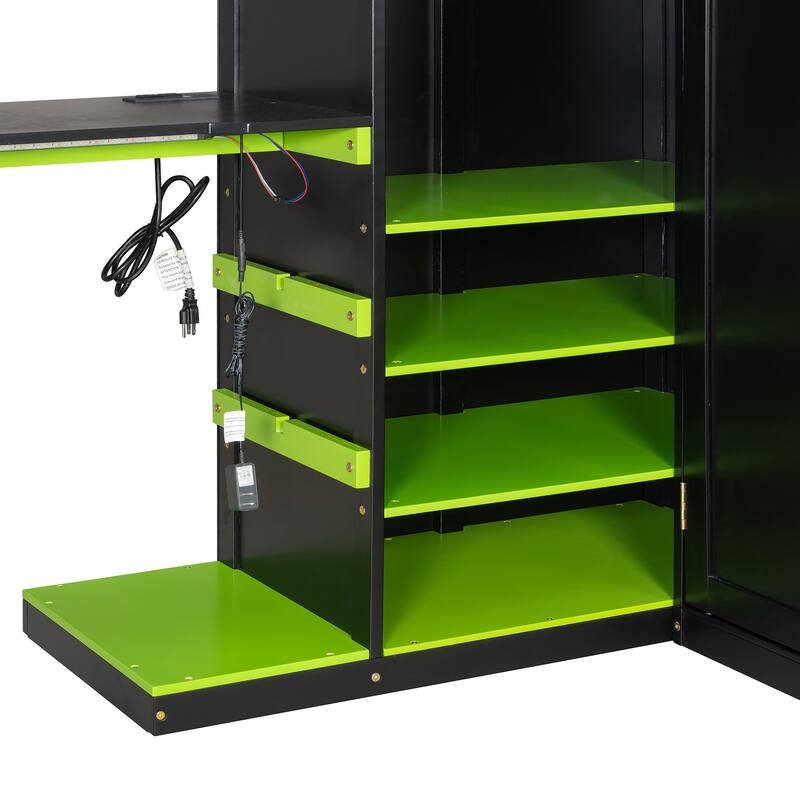 All-in-one Esports Gaming & Work Loft Bed with Adjustable Desk, LED, Charging Station, Pegboard, Storage Shelves and Wardrobe