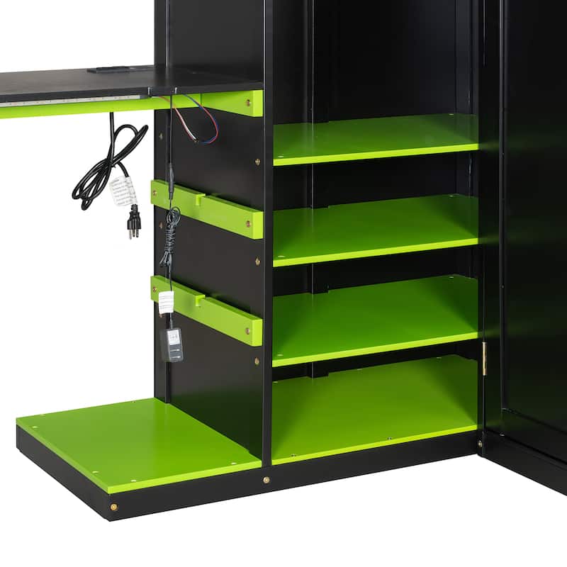 Full Size Wood Loft Bed with Desk - Multi-Storage Shelves, USB & RGB Light, Study Loft Bed