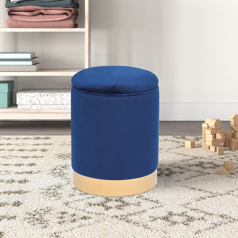 Adeco Round Storage Ottoman Footrest Stool Velvet Gold Plating Base