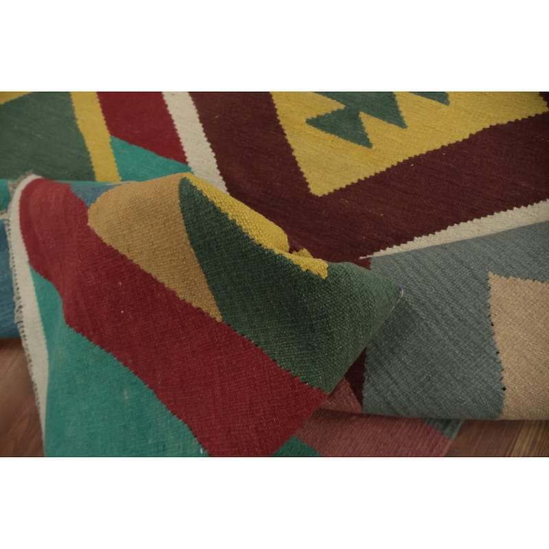 Hand Woven Oriental 100% Wool Carpet Southwestern Modern Multi-Colored Kilim Area Rug - 13' 10'' X 9' 7''