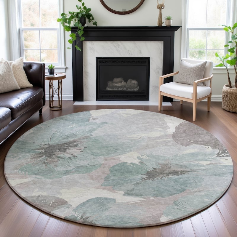 Premium Washable Super Soft Contemporary Floral Mayfield Rug - Seafoam - 8' x 8'