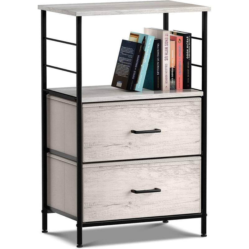 Nightstand 2-Drawer Shelf Storage - Bedside Furniture End Table Chest - Greige - 2-drawer