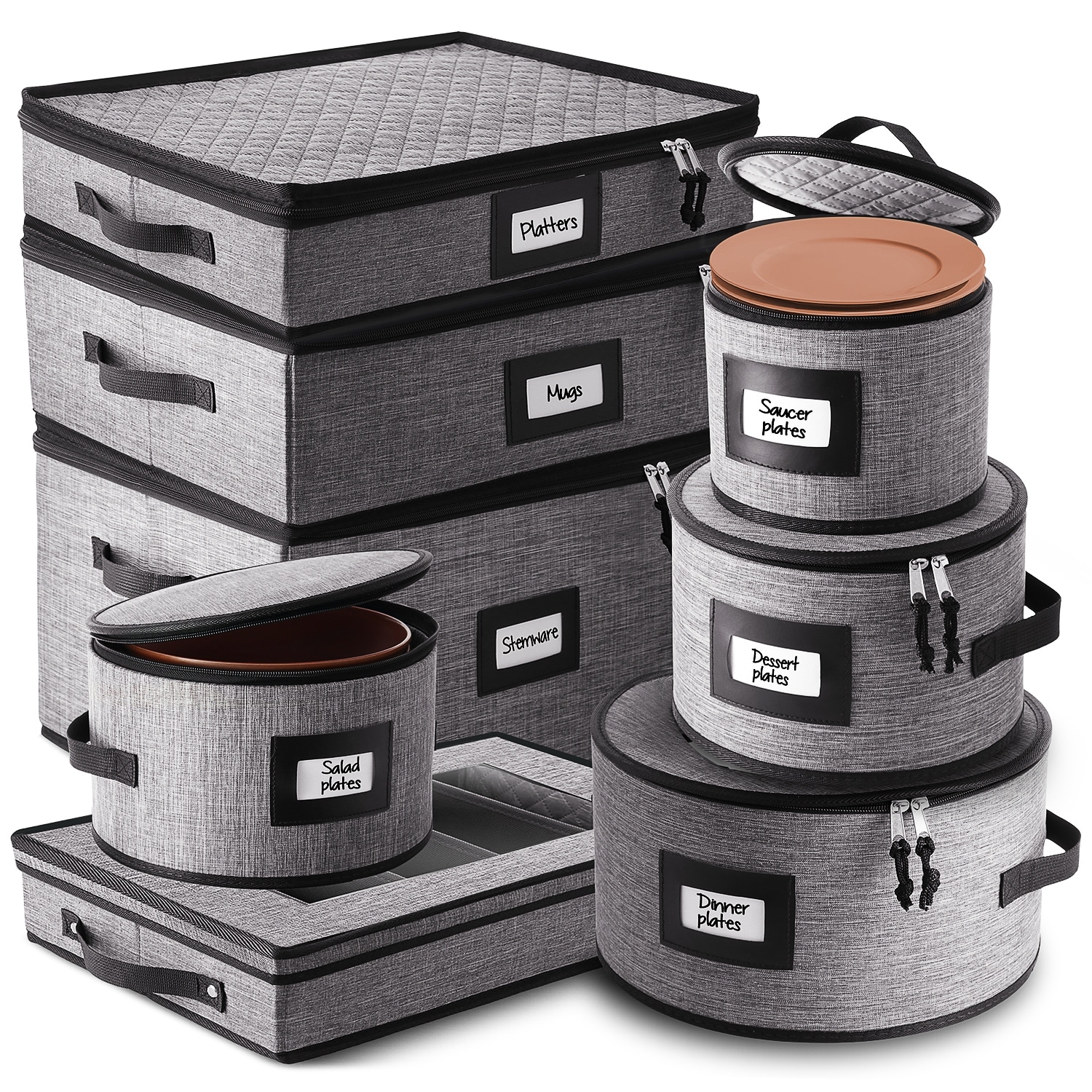4-Piece Grey Quilted Plate & China Storage Cases