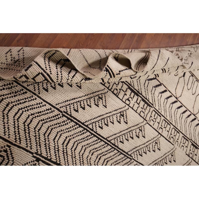 Beige Geometric Moroccan Area Rug Handmade Wool Carpet - 7'11"x 10'3"