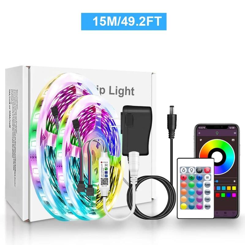 USB RGB LED Strip Lights Easy Install Color-Changing Lights for Room and Gaming Setup - 15 M