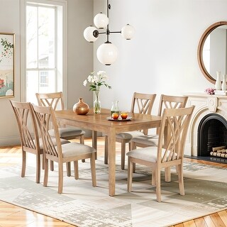 7-Piece Solid Wood Dining Table Set with 6 X-back Chairs for Kitchen ...