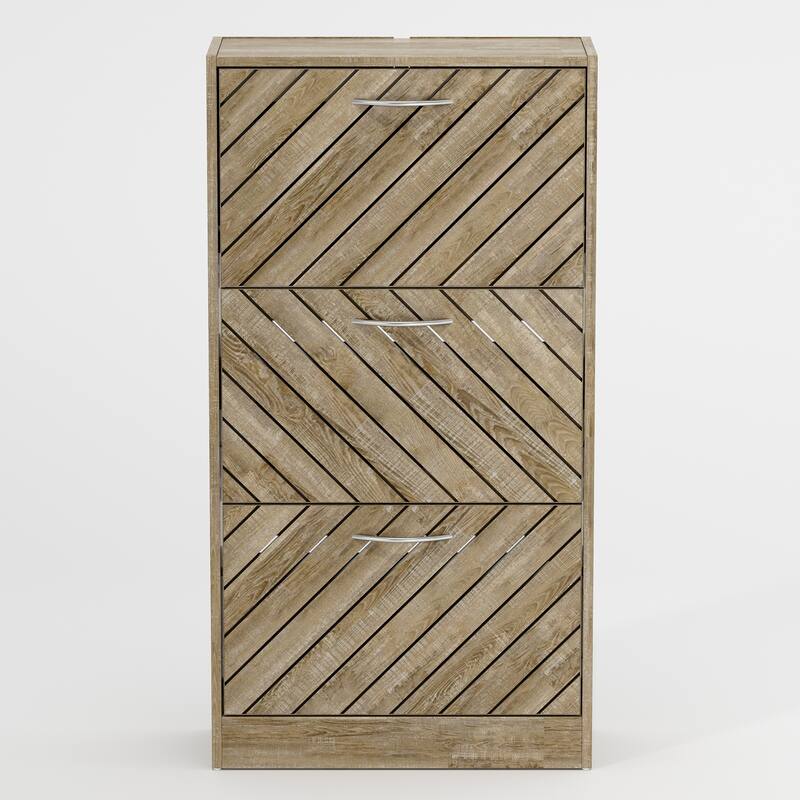 22.4" Shoe Storage Cabinet with 3 Flip Drawers Wood/ Grey by Kerrogee