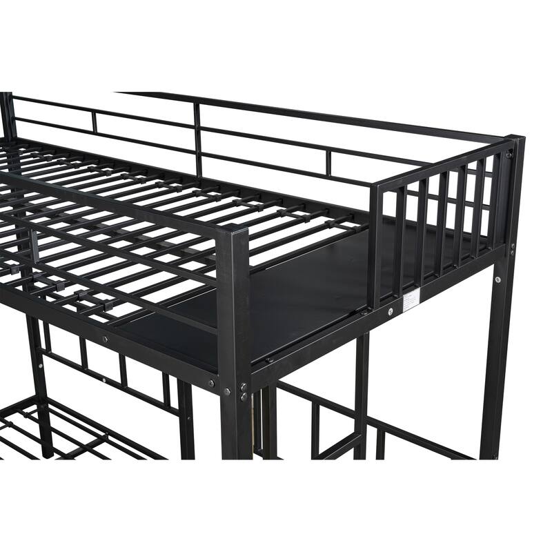 Sturdy Triple Twin Bunk Bed, 3-in-1 Metal Bed with Safety Features