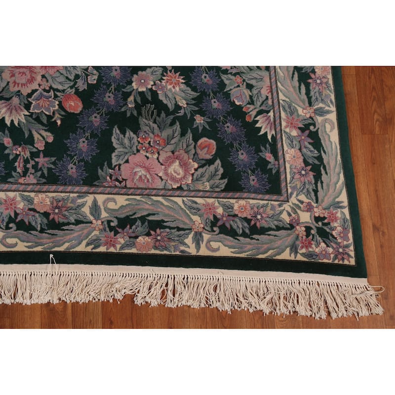 Vegetable Dye Green Aubusson Chinese Area Rug Hand-Knotted Wool Carpet - 8'11"x 12'2"