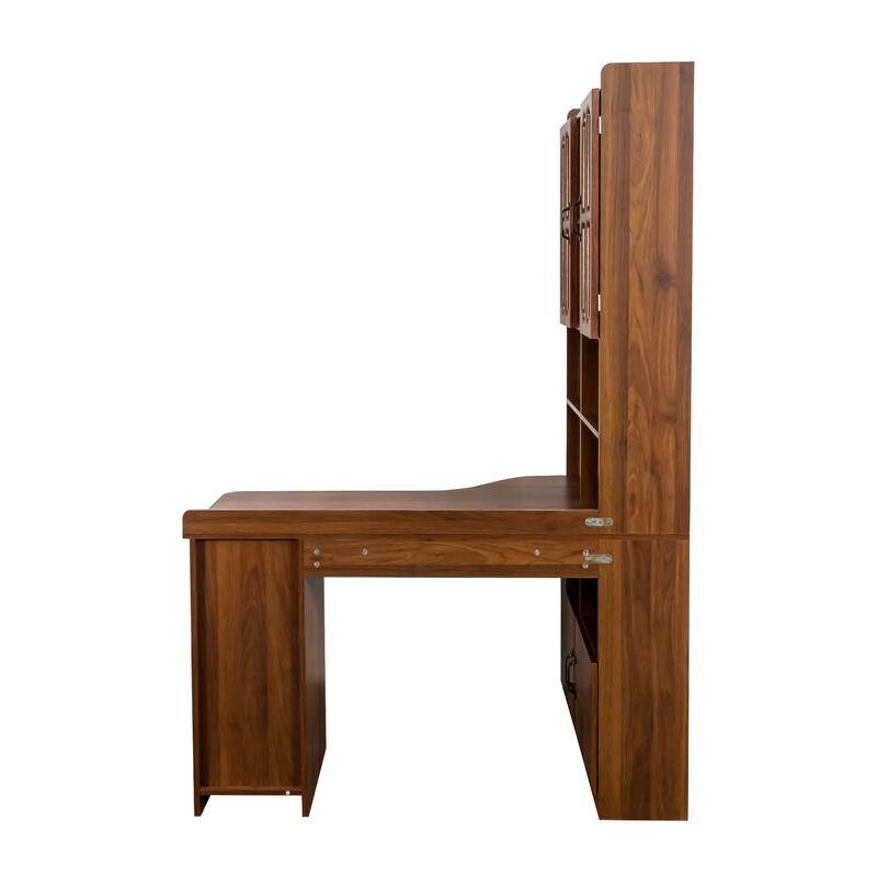 2-in-1 L Shaped Computer Desk with Drawers, Bookshelf and Hutch