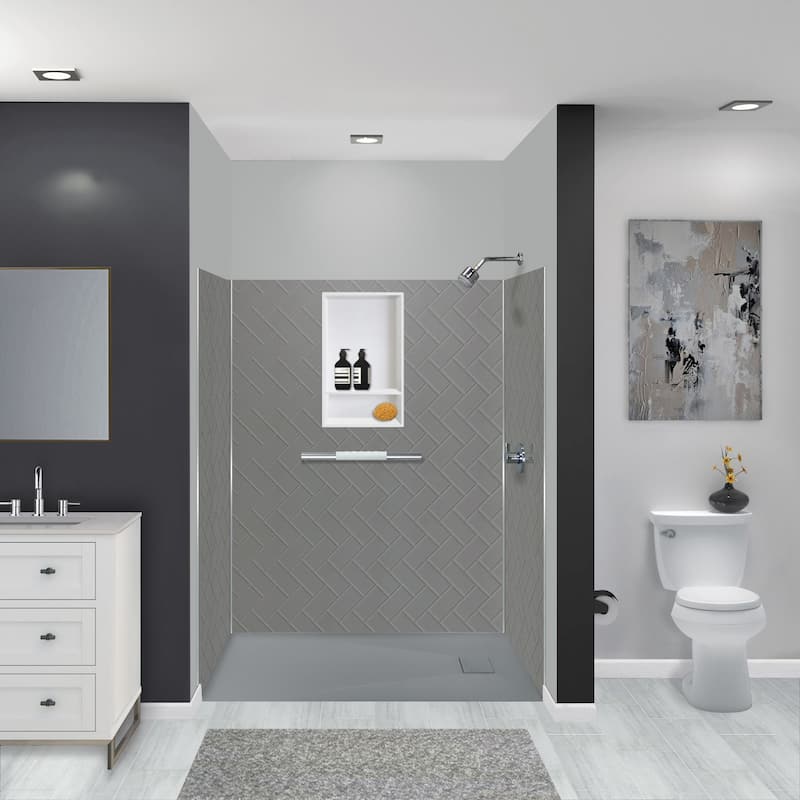 Transolid PWK603672 Prodigy 72" High x 60" Wide x 36" Deep Three Panel - Dark Grey Herringbone Tile