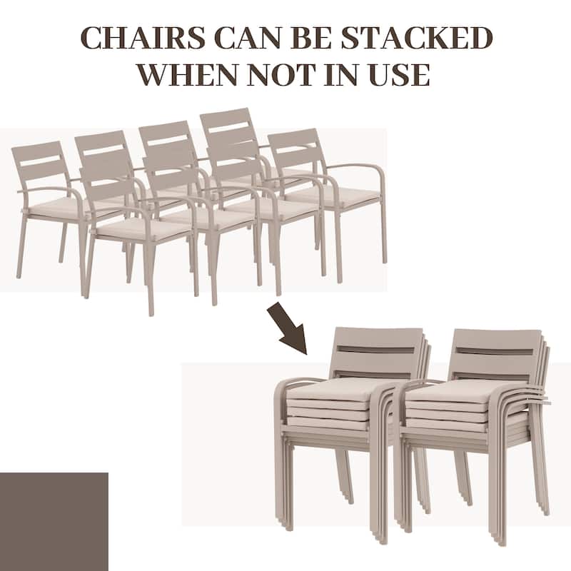 Outdoor 9-piece Aluminum Dining Set Stackable Chairs and Extendable Table