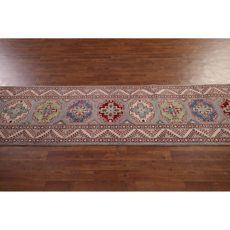 Gray Kazak Runner Rug Handmade Oriental Wool Carpet - 2'8" x 20'0"