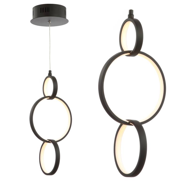 Orbit 7.75" Adjustable Integrated LED Metal Ring Pendant, Black by JONATHAN Y