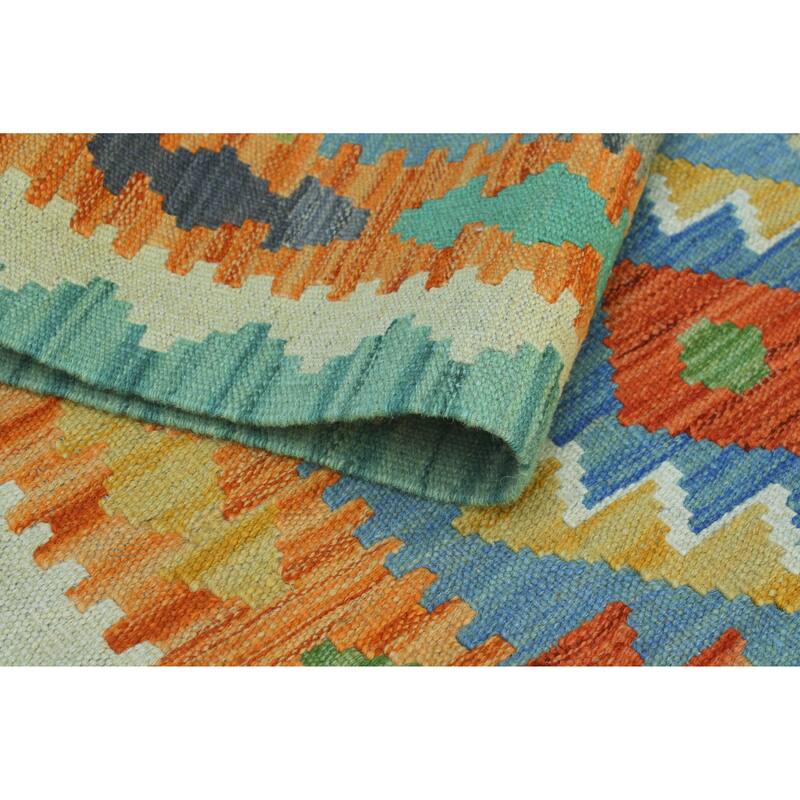 Flatweave Radbert Blue/Orange Rug - 3'2" x 4'9"