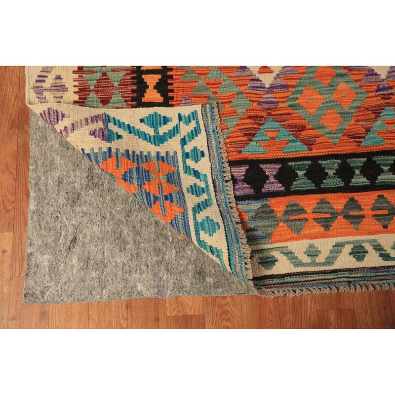Reversible Kilim Oriental Area Rug Flatweave Wool Carpet - 10'4"x 13'0"