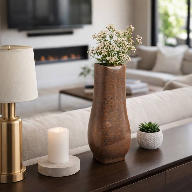 Decorative Vase - Brown/Red Ceramic Modern Flared - 17.0"