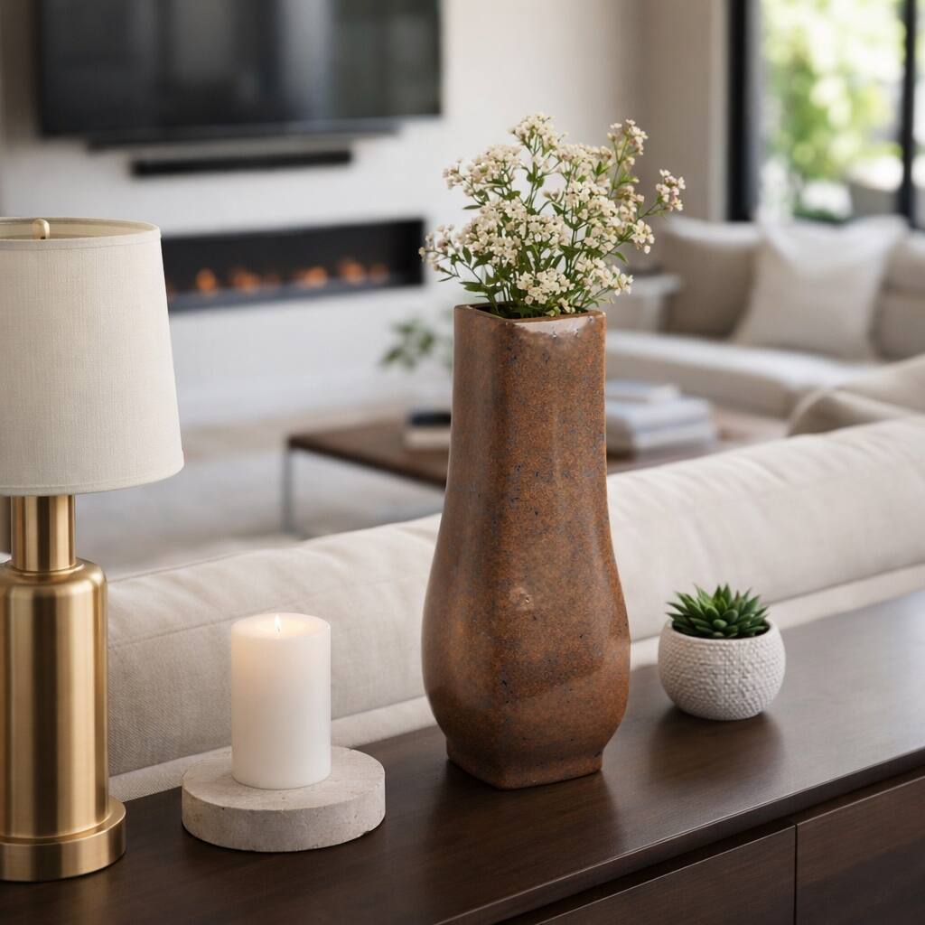 Decorative Vase - Brown/Red Ceramic Modern Flared