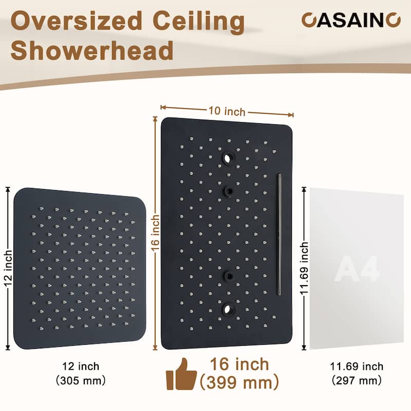 Luxury Thermostatic Shower System 3-Spray Patterns Ceiling Mount Fixed Rain Waterfall Shower Head and Handheld Spray Combo