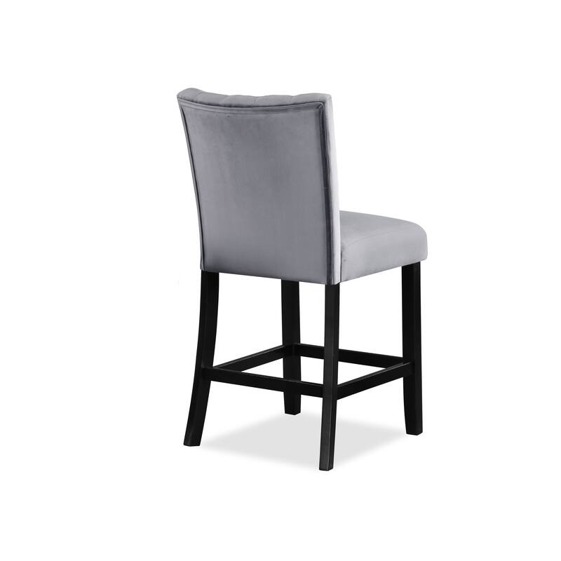 2Pc Casual Upholstered Counter Height Velvet Upholstery Chair Channel Tufted Back Wooden Dining Room Furniture Gray Black
