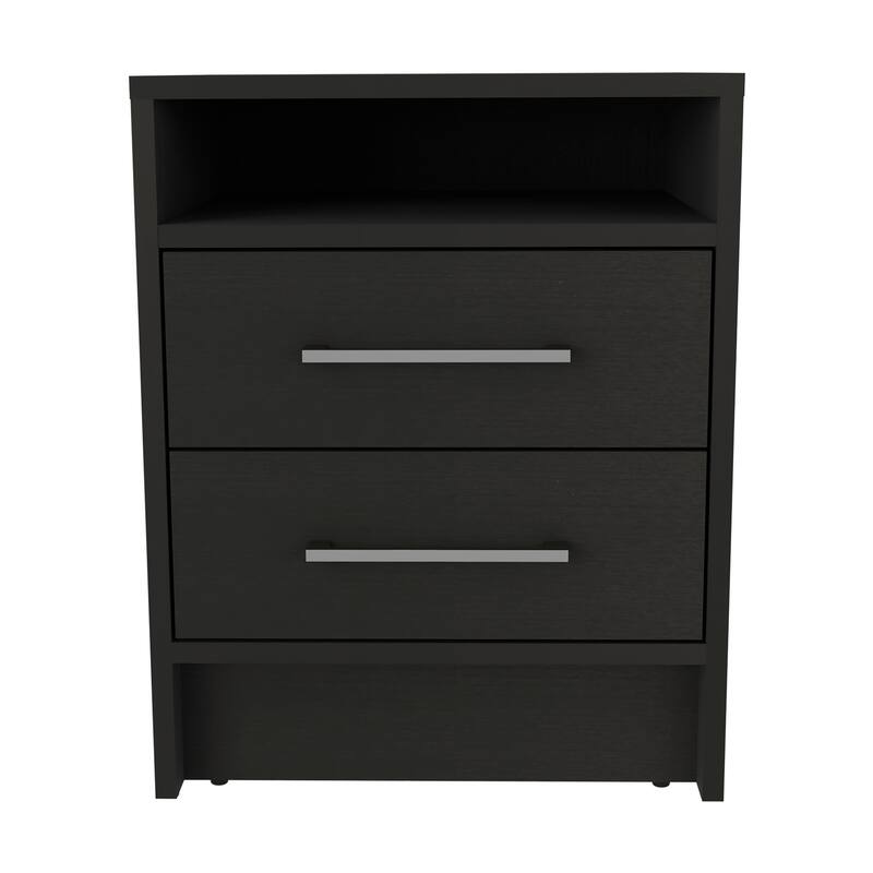 Modern Nightstand with Two Drawers and Top Shelf, Compact and Functional, Ideal for Bedroom or Living Room