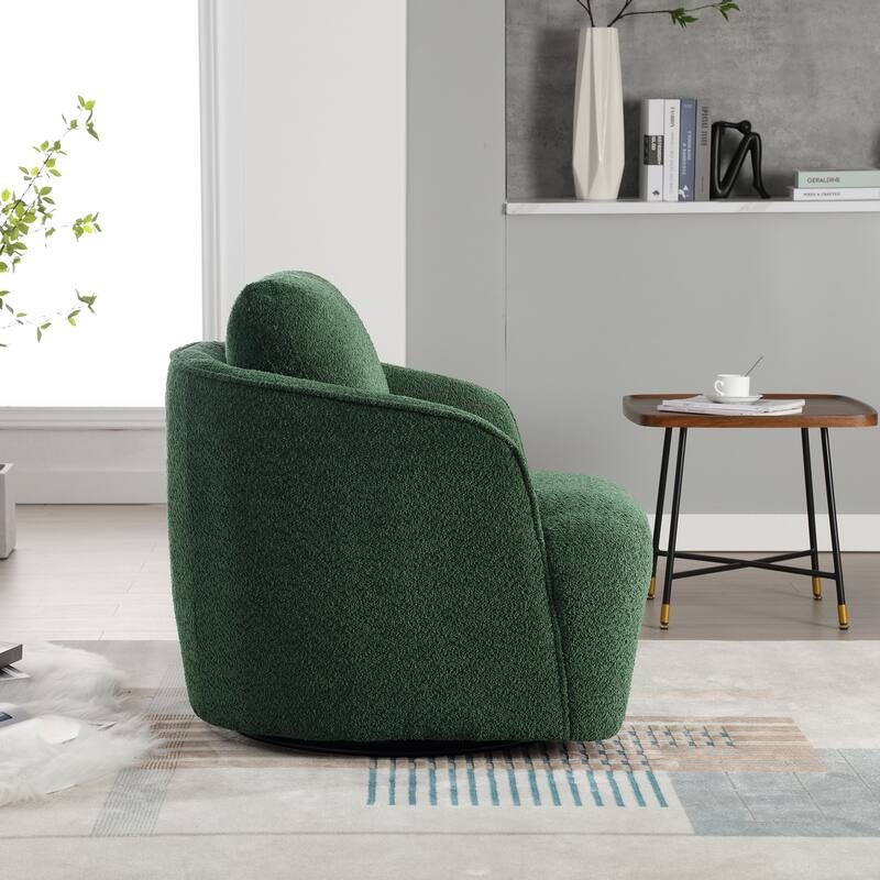 30.3" Boucle Upholstered Swivel Chair Barrel Accent Chair, 360° Swivel Club Chair, Comfy Round Lounge Armchair
