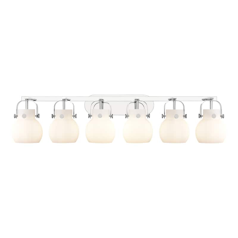 Innovations Lighting Pilaster II Sphere - 6 Light 46" Wall-Mounted Bath Vanity Light - Polished Chrome/Matte White