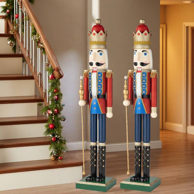 Glitzhome 54"H Oversized Wooden Christmas Glitter Nutcracker Xmas Indoor Porch Decor
