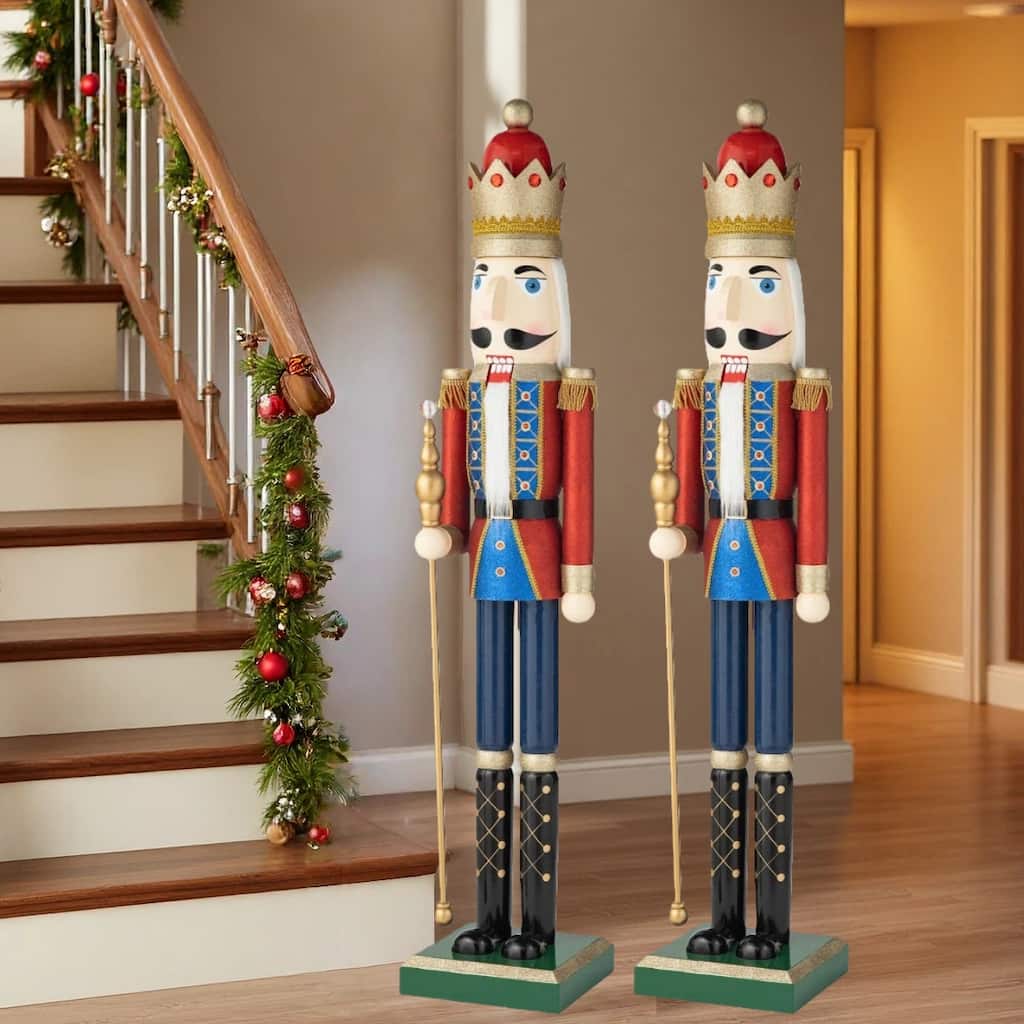 Glitzhome 54"H Oversized Wooden Christmas Glitter Nutcracker Xmas Indoor Porch Decor