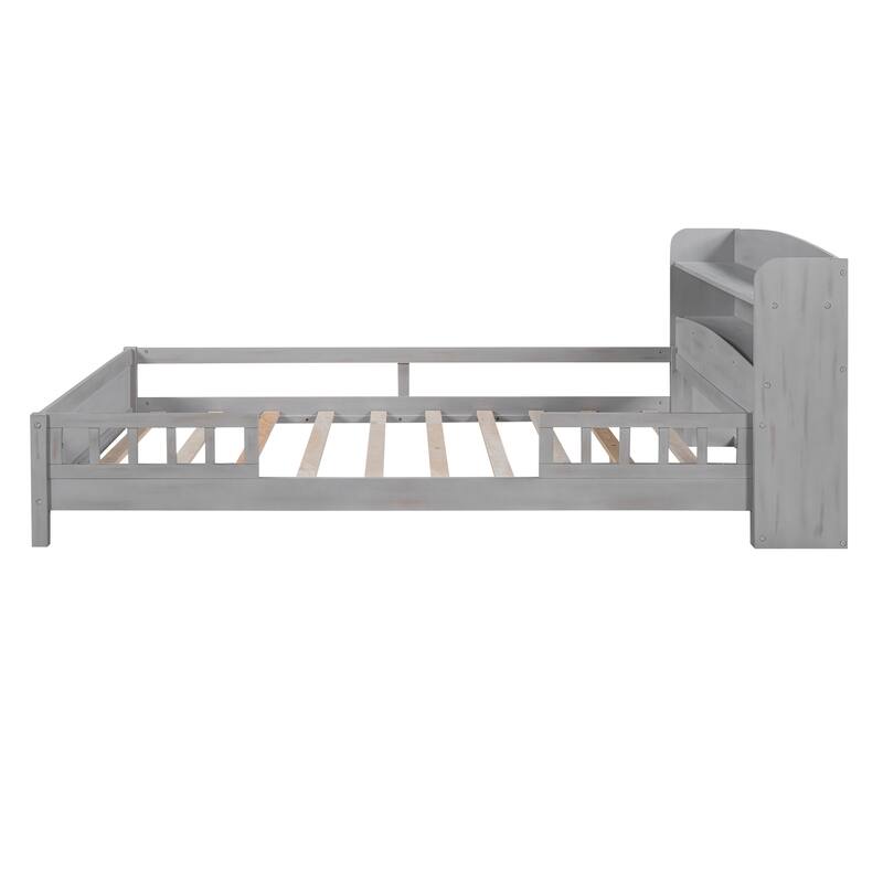 Multifunctional Wood Platform Bed, Twin/Full with LED Headboard Light & Storage