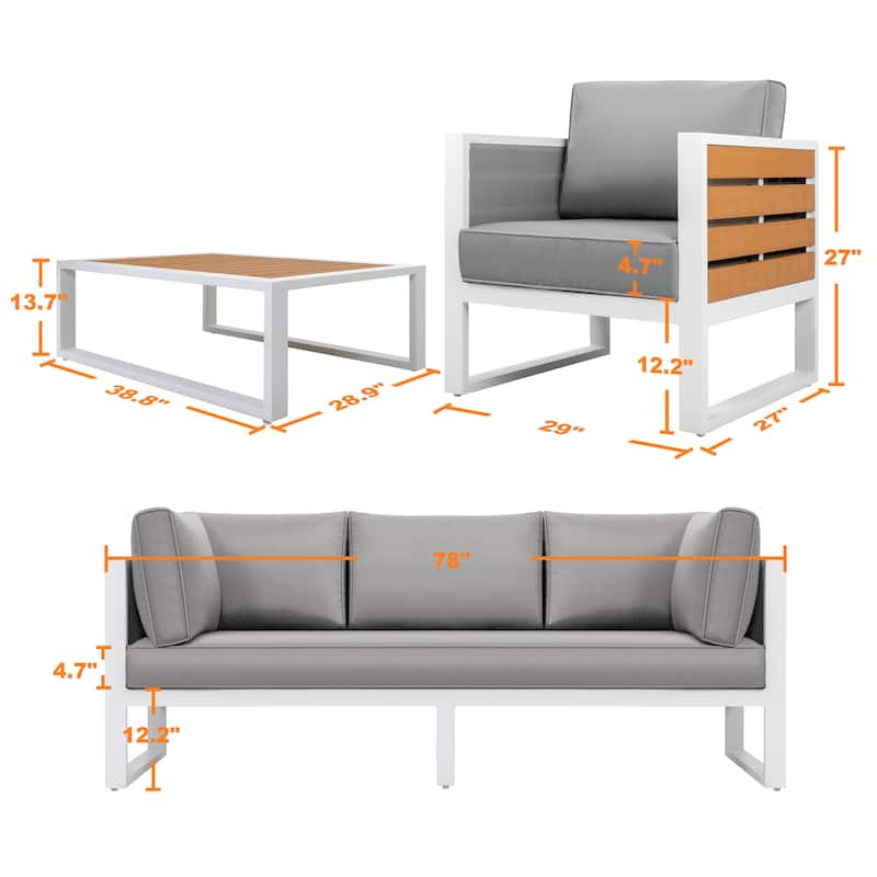 Outdoor Sofa Set, Coffee Table, Three-seat Sofa, 2 Armchairs