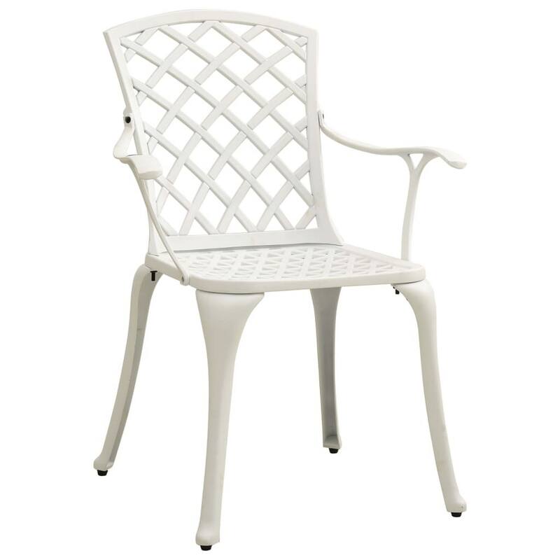 5 Piece Patio Bistro Table Set, 4 Chairs, Square, White Cast Aluminium