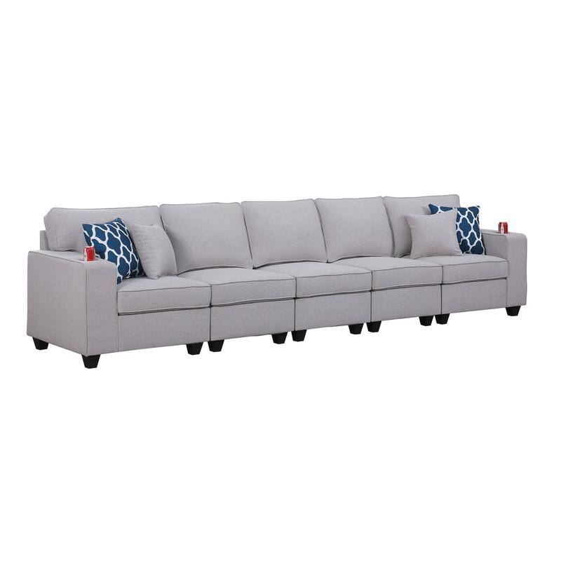 Cooper Linen 5-Seater Sofa with Cupholder - Light Gray